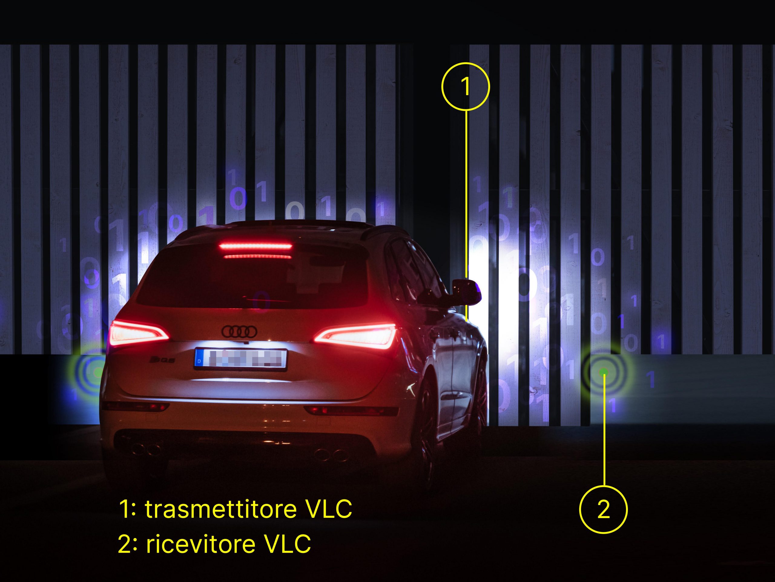 Fari parlanti auto reale e cancello illuminato